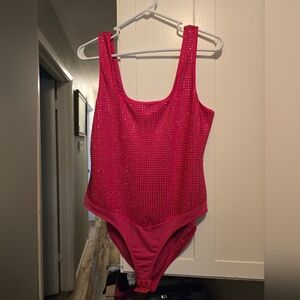 Hot Pink Rhinestone One-Piece Bodysuit